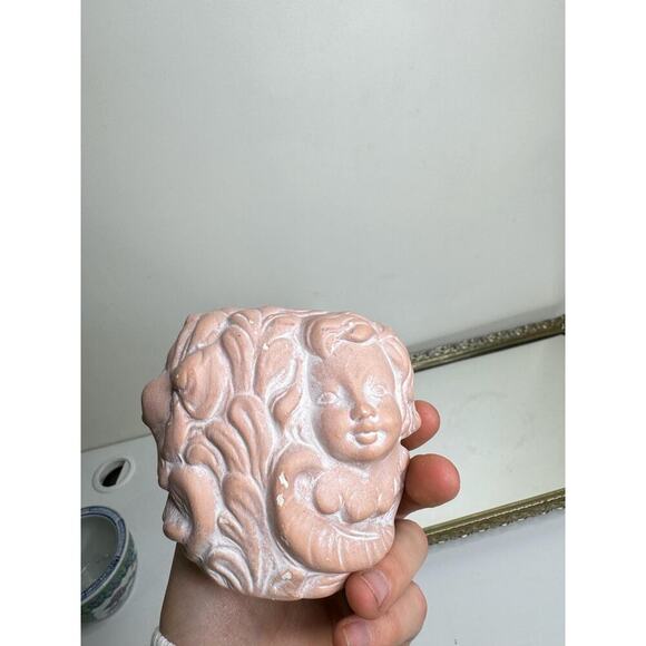 Vintage Floral Cherub Candlestick Holder Cast Resin Angel Cherub Candle Holder - Picture 8 of 8